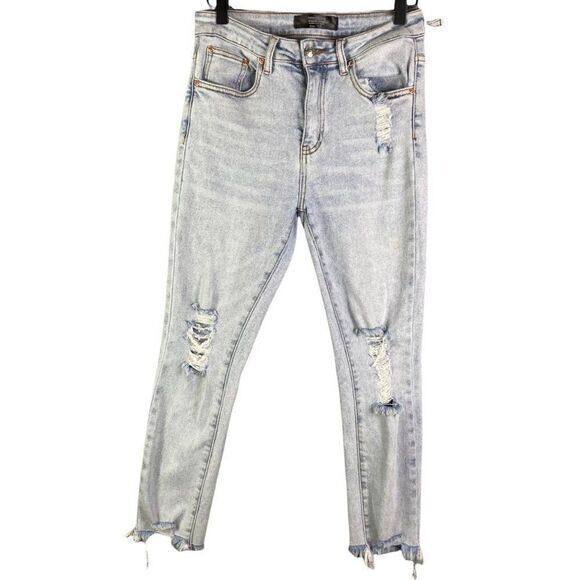Monkey Ride Jeans Light Wash High Rise Womens Distressed Skinny Stretch‎ 5/27 - Picture 1 of 12